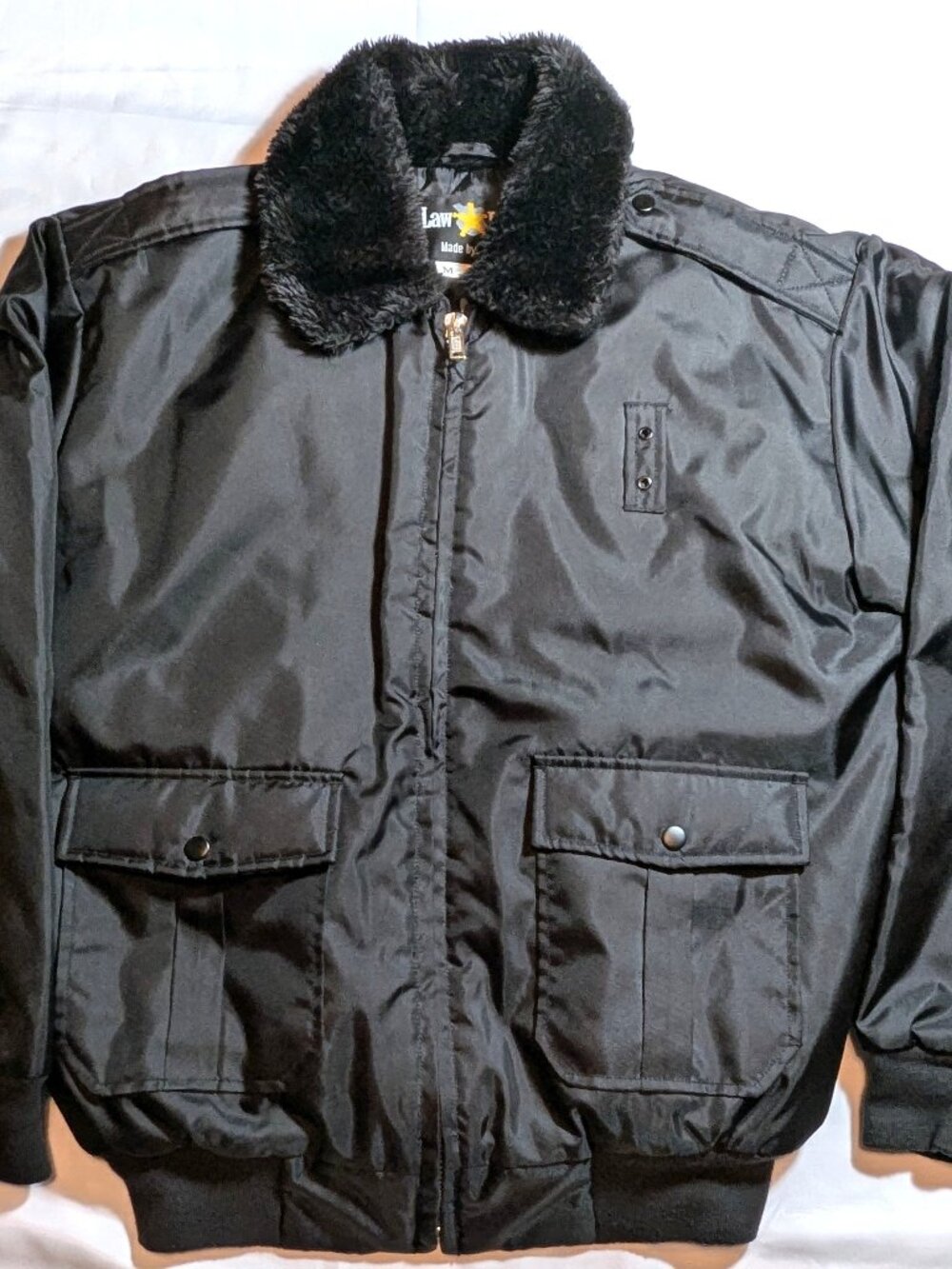 Law Enforcement Watch Guard Bomber Jacket Black Zip-Up Size Medium
